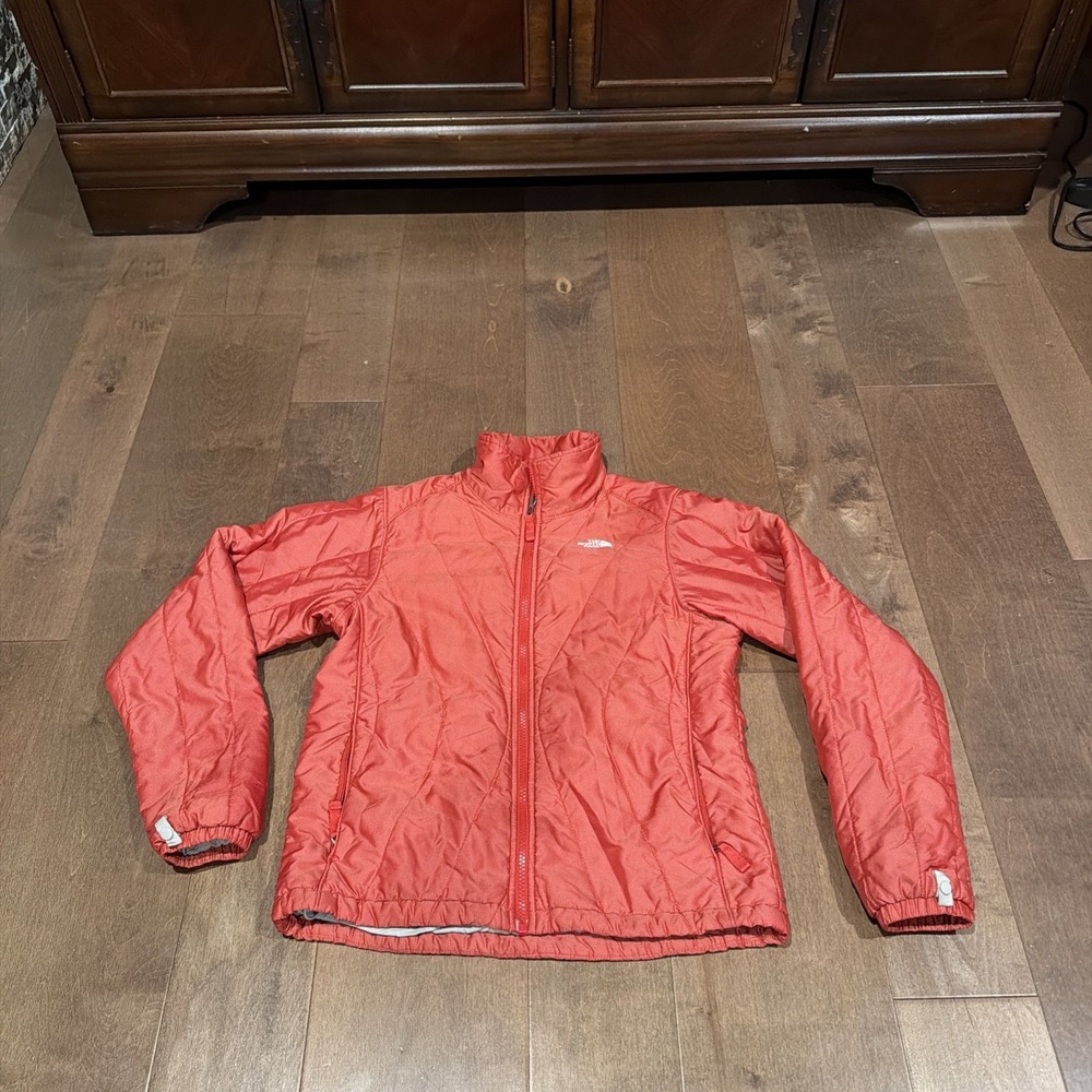 The North Face Quilted Puffer Jacket Womens Size Small Orange Full Zip Coat